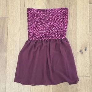 NWT Strapless Sequin and Chiffon Sheer Top Deep Magenta Maroon color